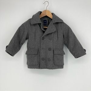 babyGap Wool Blend Peacoat Sailor Double Breasted Button Up Gray Pockets Boys 3T